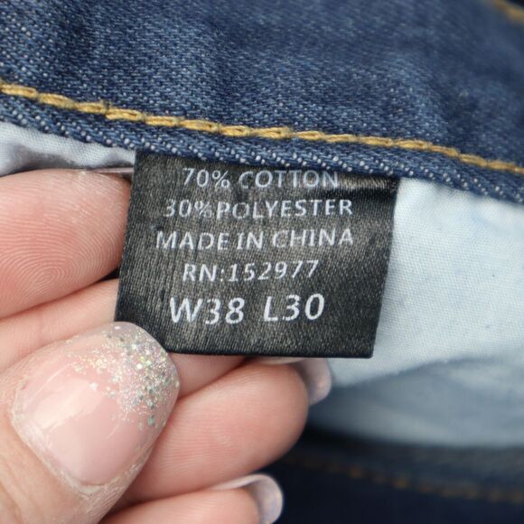 Code One Pants Mens 38 Blue Denim High Waist Flat Front Straight Leg Jeans - Picture 3 of 16